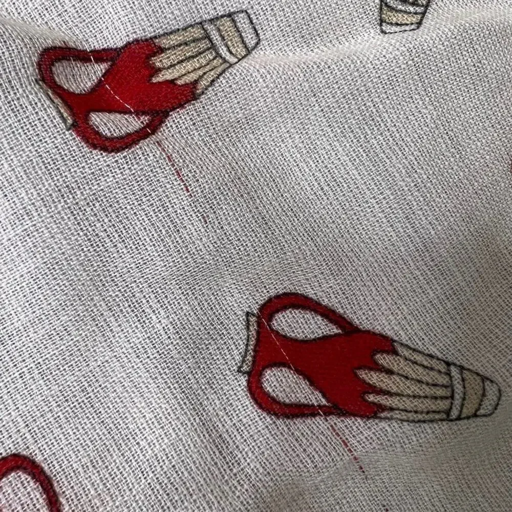 Vintage Square Wool Scarf Red Cream Vase Bottle Print 30